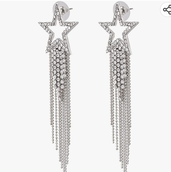💖 Rhinestone Shooting stars tassel silver Statement formal dangle Earrings new - Picture 15 of 15
